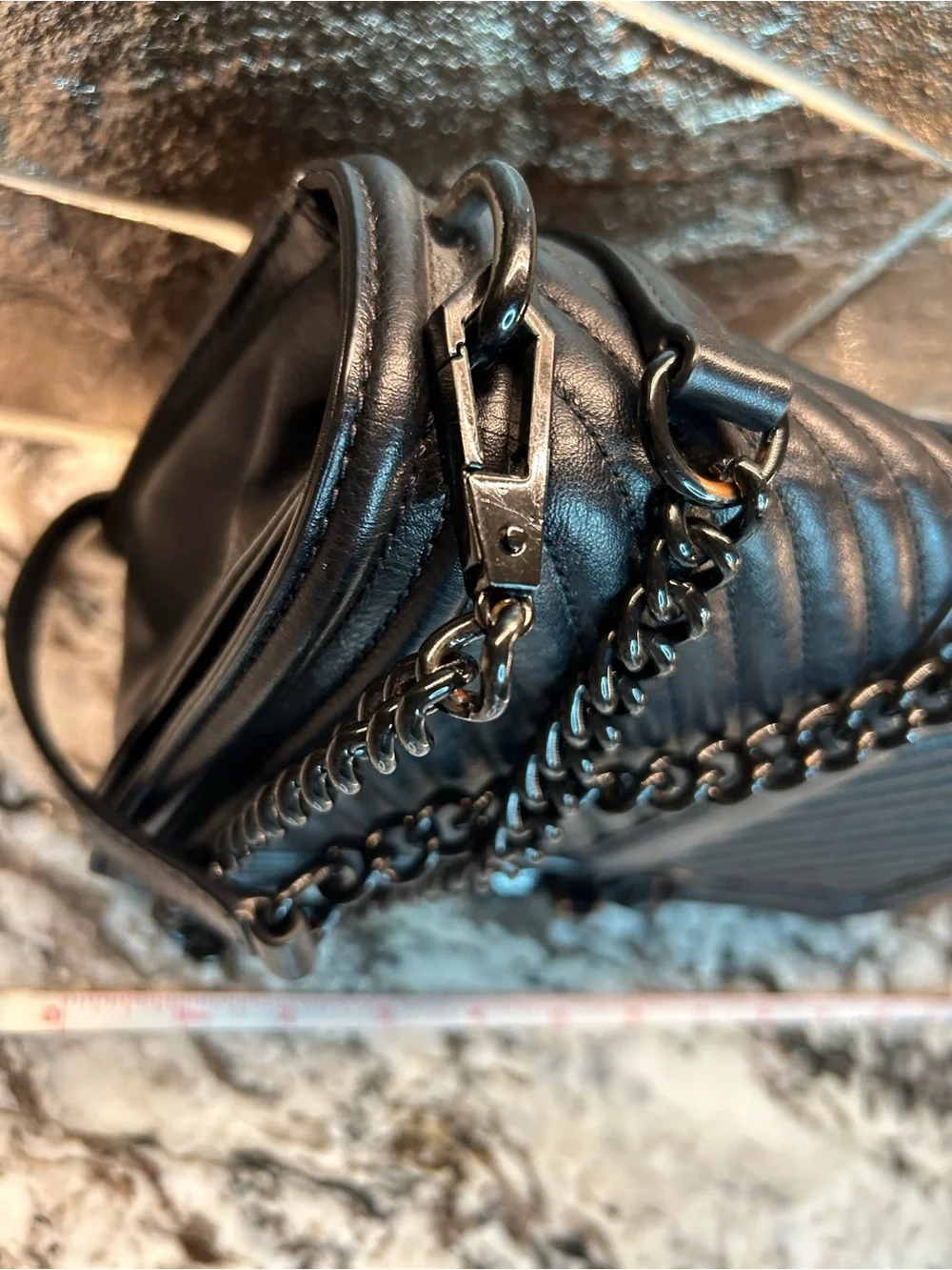 Rebecca Minkoff Black Leather Quilted Chevron Flap Shoulder Bag